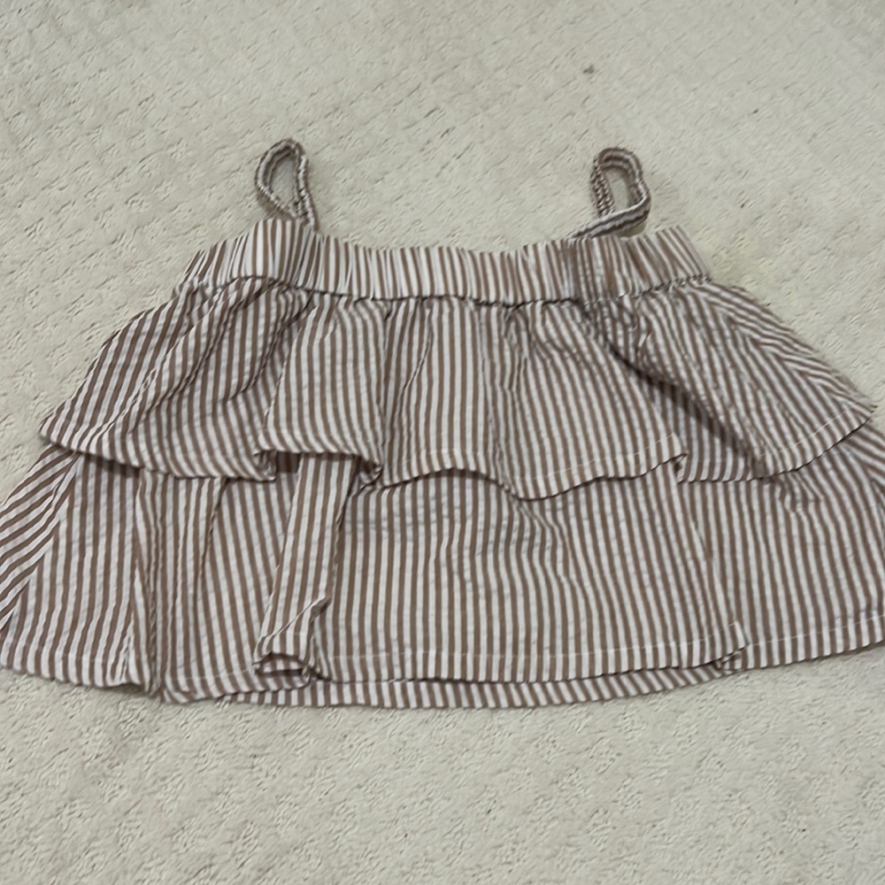 English factory brown and white striped crop top size small